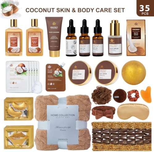 Gifts for Women & Men, 35 Pcs Coconut & Vanilla Self Care Spa Gifts Basket - Image 2