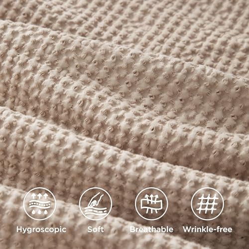 Bedsure PureWoven Cotton Waffle Duvet Cover Set with Fitted Sheet, King - Image 4