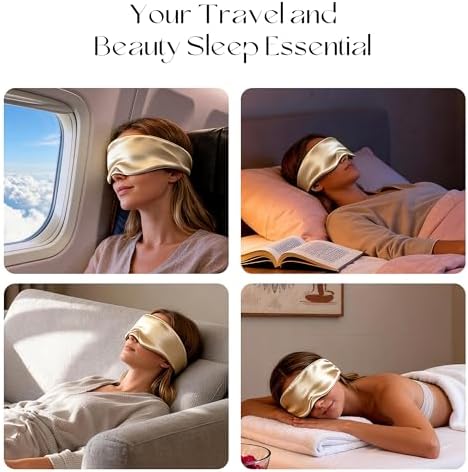 Silk Sleep Mask 22 Momme 100% Mulberry Silk & 3.5cm Silk Hairband Set for Side Sleeper Women Men,Light Blocking Nose Pad, Adjustable Silent Strap,Eye Mask fo Home & Travel Use (Khaki) - Image 5