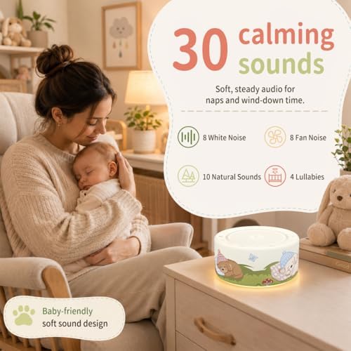 Kipcush White Noise Machine for Baby & Adults, Sleep Sound Machine with 30 Soothing Sounds, 8-Color Night Light, Memory Function, White Noise for Sleeping, Nursery, Office, Travel, Relaxation - Image 3