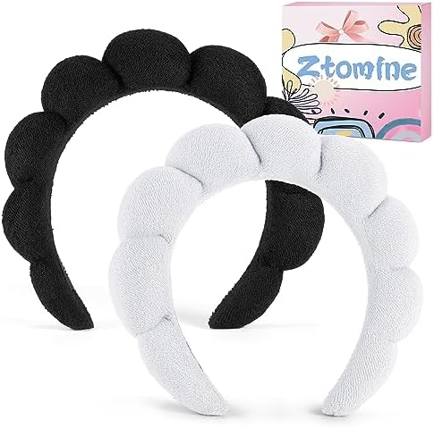 Ztomine Spa Headbands, Set of 2 - Terry Cloth Headband for Washing Face or Facial, Puffy Makeup Headbands for Face Washing, Mask, Skin Treatment - 1 White & 1 Black - Image 6