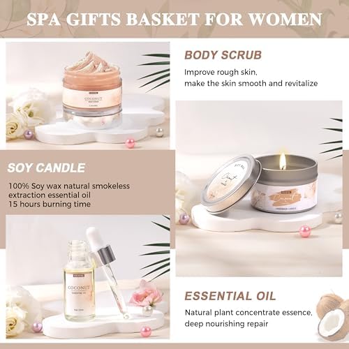 12 PCS Coconut Spa Gifts Set for Women Gift Basket for Women Spa Bath Gift - Image 6