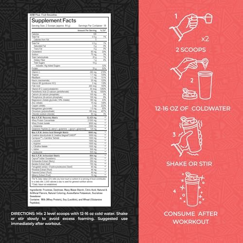 Max Muscle Arm Plus+ Anabolic Recovery Matrix | 25g Protein, 8g Bcaas, 3g Creatine Monohydrate | Whey Protein, Amino Acid, Antioxidants, Glutamine, Electrolyte Complex (Fruit Smoothie, 2.54 lb) - Image 2