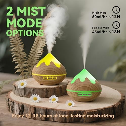 500ML Essential Oil Diffuser, Aromatherapy Diffuser with Remote Control, Multifunctional Air Diffusers for Home Office Room, Fragrance Aroma Diffuser with 7 Color LED & 2 Mist Mode, Brown - Image 3