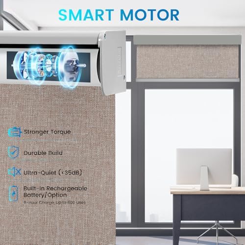 Motorized 100% Blackout Roller Shades – Custom Smart Blinds with Remote Control, Rechargeable Battery or Plug-in Motor, Tuya WiFi Optional, Home & Office Automatic Window Shades (Coffee Brown/CH9566) - Image 3