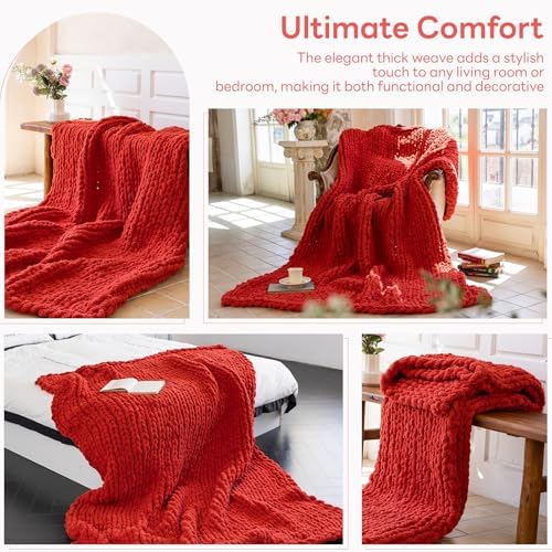 Chunky Knit Throw Blanket for Couch，60X80 Inches Wine red - Image 4