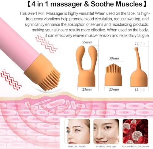 CHARMING Portable Handheld Electric Back Massager -10 Modes Mini Waterproof & Rechargeable Handheld Deep Tissue Neck (Pink 4 in 1) - Image 5