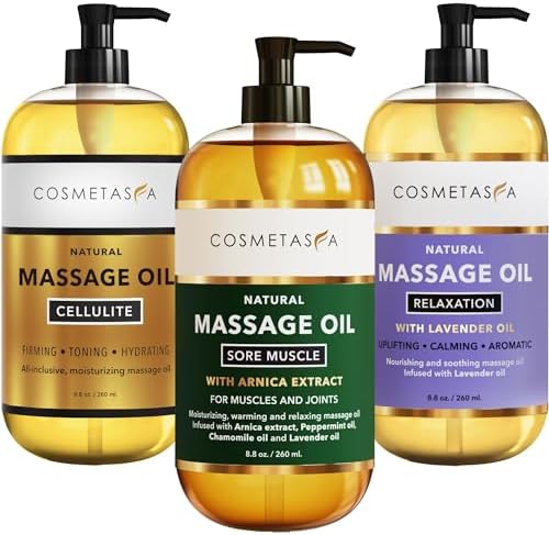 Cosmetasa Massage Oil Set - Arnica & Peppermint Sore Muscle Relief, Cellulite & Lavender Body Massage Oils - Gua Sha Therapy by Cosmetasa