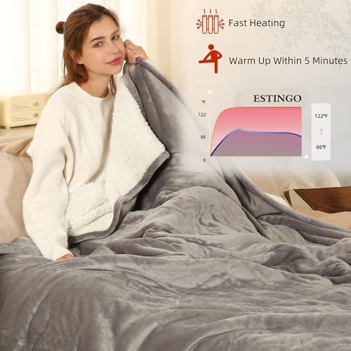ESTINGO Heated Blanket Full Size, 72"x84" Electric Blanket with 6 Heating Levels & 1-10 Hours Adjustable Timer, Fast Heating Blanket with ETL & FCC Certification, for Full Body, Light Gray - Image 4