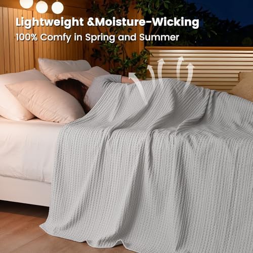 PHF Lightweight Waffle Weave Blanket Twin Size 66"x 90", Soft Woven Summer Blanket for Hot Sleepers - Aesthetic Home Decor for Couch Bed Sofa, Pet Friendly, Light Grey - Image 7