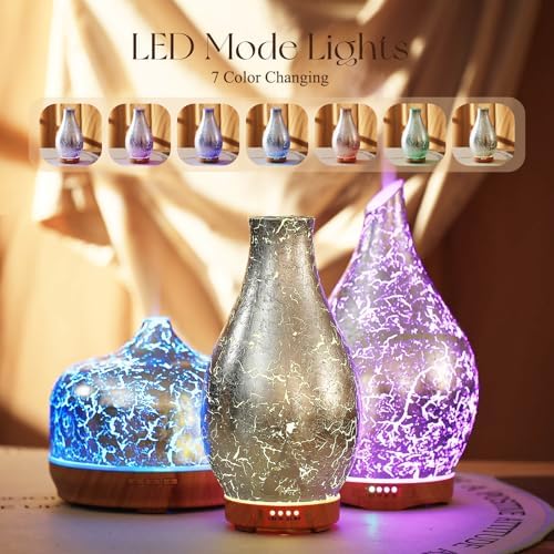 Porseme 100ml Silver-Plated Volcano Essential Oil Diffuser 3D Glass - Elegant and Effective Aromatherapy with 7 Color Changing LEDs and Waterless Auto-Off BPA Free for Home Yoga Leisure SPA Gift - Image 2