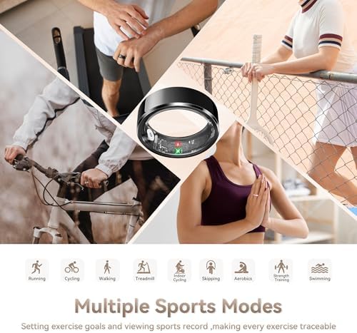 Smart Ring for Men, Fitness & Activity Tracker with Blood Pressure/Heart Rate Monitor, Sleep Tracker, Step Counter, IP68 Waterproof Ring for iOS & Android, Fast Charge, No Subscription (Black,Size9) - Image 4
