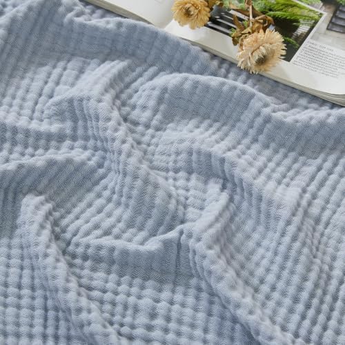 EMME Cotton Muslin Twin XL Blanket Breathable Gauze Soft Lightweight Blankets Adults Gifts for Women (Heather Dusty Blue, 66"x90") by EMME
