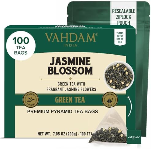 VAHDAM, Jasmine Green Tea Bags (100 Count) Med Caffeine, Non GMO | High Grown Green Tea Blended w/Pure Jasmine Flowers | Resealable Ziplock Pouch by Unknown