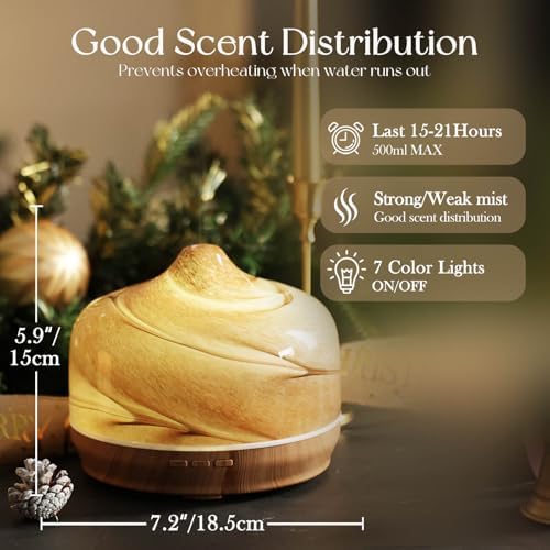 Porseme 500ml Glass Essential Oil Diffuser Aromatherapy Ultrasonic Cool Mist Humidifier 15-21 Running Hours Waterless Auto-Off Air Diffusers for Sleeping Yoga Working Spa(Desert) - Image 3