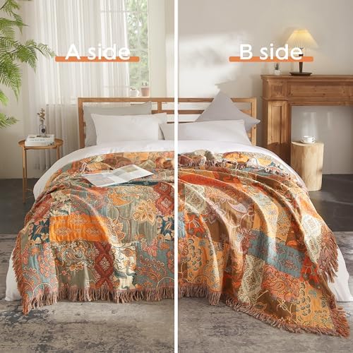 Boho Throw Blanket for Bed 90”x98”, 100% Cotton Blanket for Couch Sofa - Image 2
