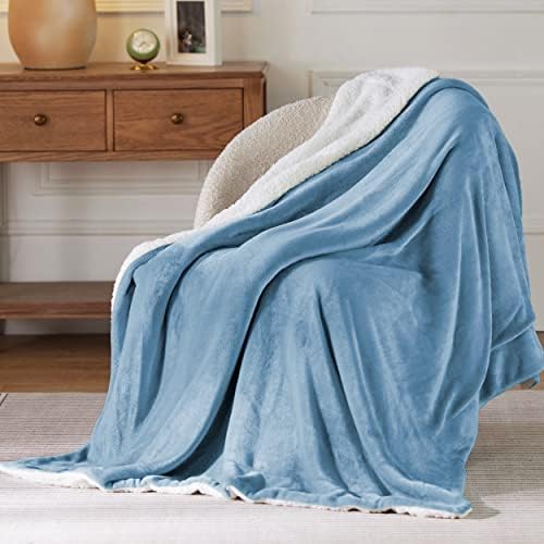 Bedsure GentleSoft Sherpa Fleece Twin Size Blanket for Couch, Non-Heated, Thick and Warm Throw for Women and Men, Soft Fuzzy Plush Twin Blanket for Winter, Washed Blue, 60x80 Inches - Image 3