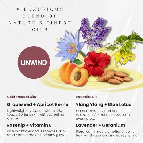 Unwind Massage Oil with Rosehip,Apricot & Vitamin E by |Scented with Pure Essential Oils only|Silky,Relaxing & Nourishing|Ideal for Date Nights||16.9 fl oz (500ml) - Image 3