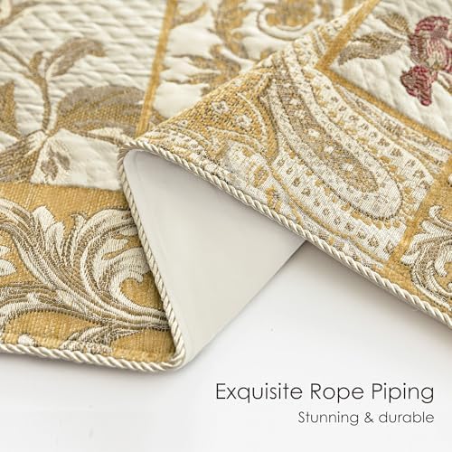 Loom and Mill Damask Patchwork Throw Blankets for Bed, Beige Yellow,52"x72" - Image 4