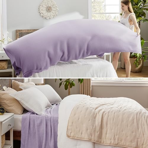 Bedsure 100% Cotton Blanket, Herringbone Weave, Queen Size, Light Purple - Image 4