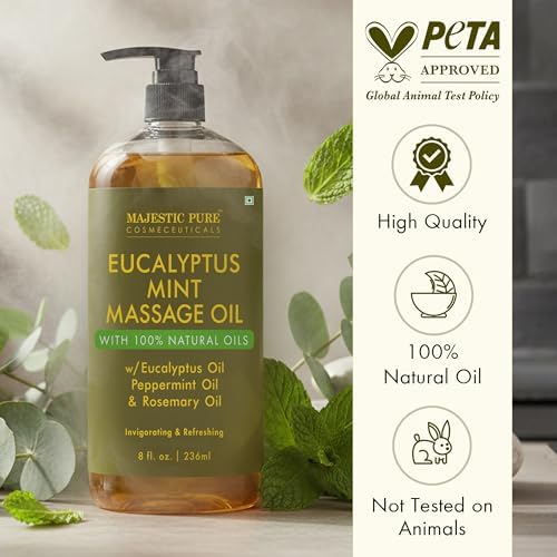Majestic Pure Eucalyptus Mint Massage Oil, Cooling Blend, 8 Fl Oz - Image 3