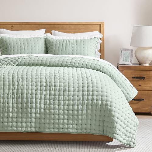 WDCOZY Sage Green California Oversized Cal King Size Quilt Bedding Sets with 2 Pillow Shams, Lightweight Soft Bedspread Coverlet Bed Cover for All Season, 3 Pieces, 116x106 inches by WDCOZY