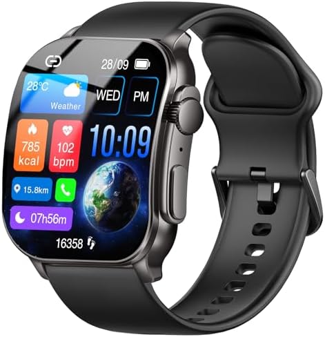 Smart Watch for Men, 2.01" AMOLED Curved Display Fitness Tracker with Answer/Make Calls, 100+ Sport Modes, Fitness Watch with 24/7 Heart Rate/Sleep Monitor/Pedometer, IP68 Waterproof, for Android iOS by Poounur