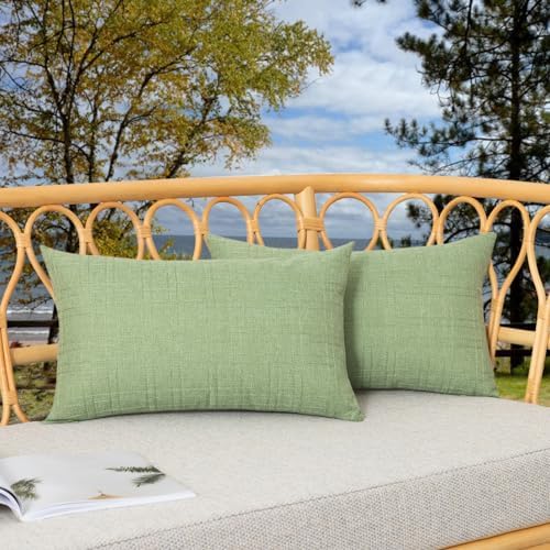 Kevin Textile Outdoor Waterproof 12”x20” Pillow Covers 2 Pack, Sage Green by KevinTextile