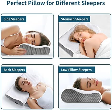 Neck Pillow Memory Foam for Pain Relief Bed Pillow for Sleeping, Ergonomic Orthopedic Cervical for Neck and Shoulder Pain, Side Back Stomach Sleeper(White&Grey) - Image 6