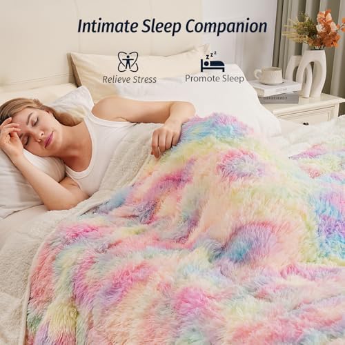 Wemore Weighted Blanket for Adult 60x80 15lbs Soft Long Plush Queen Rainbow - Image 2
