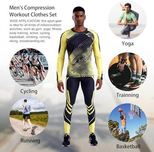 OEBLD Men's Workout Compression Clothes Long Sleeve Compression Shirts and Pants Thermal Base Layer Set - Image 6