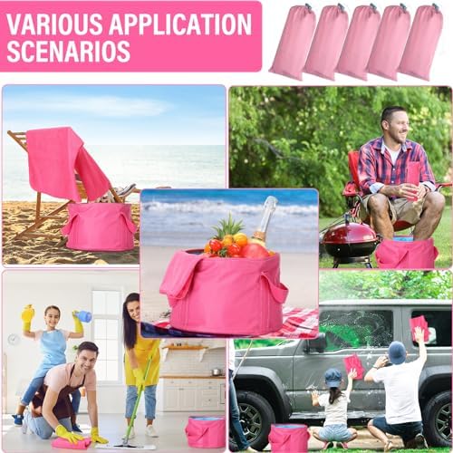 FillTouch 12 Pcs 15L Foldable Foot Soaking Tub Kit Portable Foot Bath Tub Foldable Foot Basin Bath Foot Tub for Soaking Feet with Towel and Storage Bag Soak Spa Bucket for Travel Camping(Rose Red) - Image 6