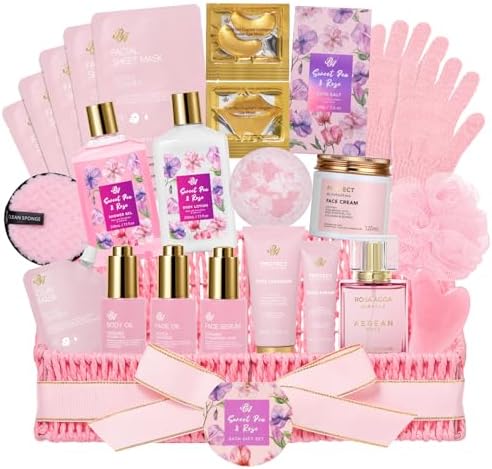Gifts for Women, 32 Pcs Rose Spa Gifts Basket, Hydrating Face Skin Care Set by RAROSAACCA