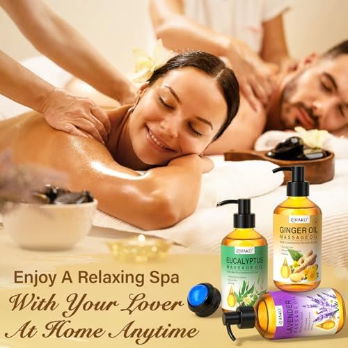 3 Pack Massage Oil Set for Massage Therapy,Ginger,Lavender & Eucalyptus Mint Essential Oils for Relaxation and Muscle Care,Aromatherapy Body Oil with Massage Ball Tool,Spa Kit for Women & Men - Image 7