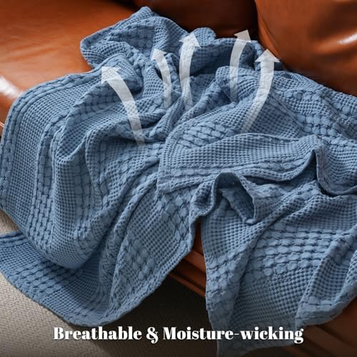 PHF Lightweight 100% Cotton Waffle Blanket for Bed, Twin XL, Denim Blue - Image 3