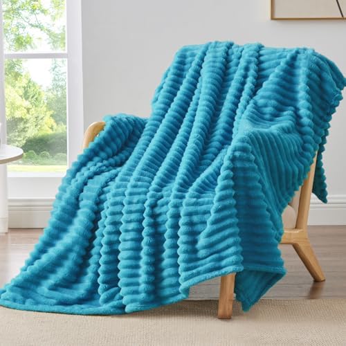 BEDELITE Ribbed Teal Throw Blanket for Couch, 50"x60" by BEDELITE