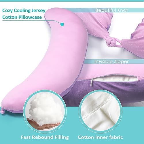BYRIVER 39" Pink Purple Cute Body Pillow for Women Girl Side Sleepers, C Shaped Pregnancy Pillow, Anxiety Relief Moon Shape Hugging Pillow for Adults, 100% Cotton Pillowcase, Gifts for New Mom (ZI-L) - Image 2