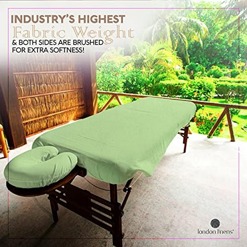 LONDON LINENS 3 Piece Set Massage Table Sheets Set - 100% Natural Cotton Flannel- Includes Massage Table Cover, Massage Fitted Sheet, and Massage Face Rest Cover (Sage Green) - Image 2