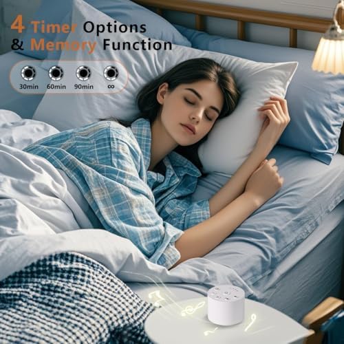 Color Noise Sleep Sound Machine Portable White Noise Machines with 30 Soothing Sounds 32 Levels Volume 4 Timer Options Compact Auto-Off Memory Function for Family Office Travel Everyone - Image 5