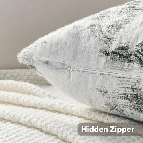 FUTEI Pack of 2 Faux Cashmere Throw Pillow Covers 16x16 Inch, Dark Green White - Image 3