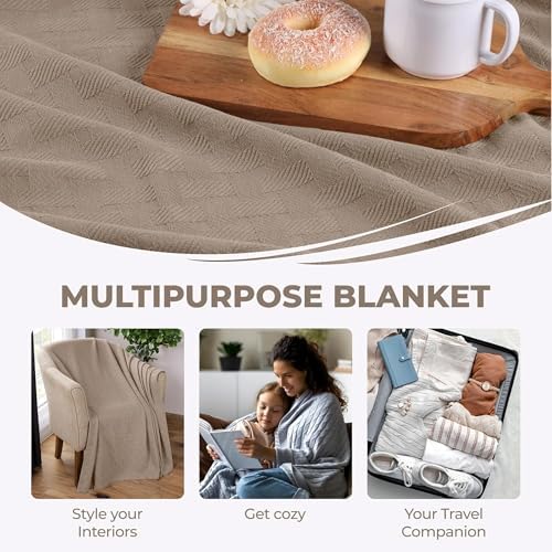 Superior Cotton Blanket Breathable All Season Comfy Bedding, King, Khaki - Image 5
