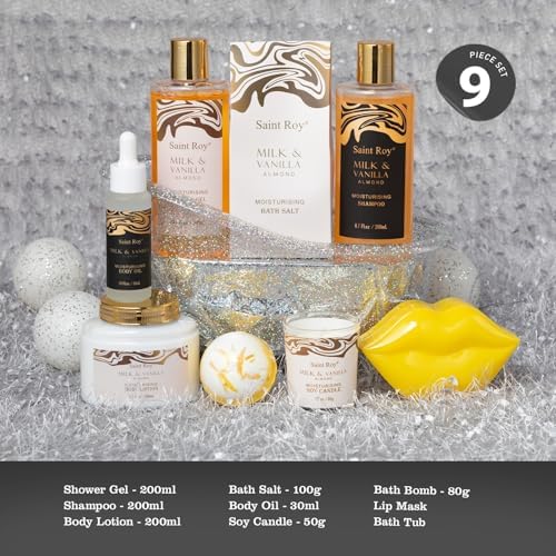 Saint Roy for Men & Dad Bath and Body Almond Milk Vanilla Spa Gifts for Women, Bath Gift Set Shower Gel, Scent Lotion, Bath Bomb Spa Gift Basket, Bath Care Set Birthday Holiday Home Spa Gifts - Image 2