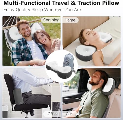 Cervical Neck Roll Pillow, Say Goodbye to Neck Pain, Travel Neck Support Pillow for Side Sleepers, Ergonomic Memory Foam Camping Pillow, Cervical Traction Device with Storage Bag - Image 7
