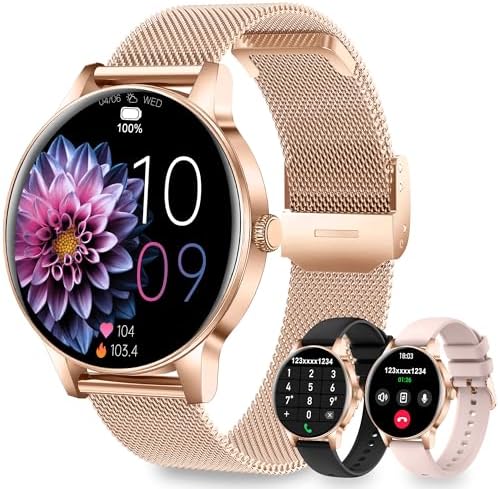 Smart Watches for Women (iPhone/Android), 3 Bands, 1.27" HD Round by Fitdafit