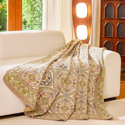 VANJOROY Boho Throw Blanket for Bed Couch 50" x 60", 100% Organic Cotton Skin-Friendly Ultra Soft Quilt Throw - Floral Rustic Living Room Decor Luxury Reversible Blanket for Sofa Chair and Gift - Image 5