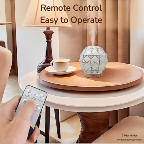 Essential Oil Diffuser, 100ML Handcrafted Glass Aromatherapy Diffuser with 7 Color LED Lights, Remote Control, Cool Mist Humidifier, Timed Mist, Auto Shut-Off (White) - Image 6