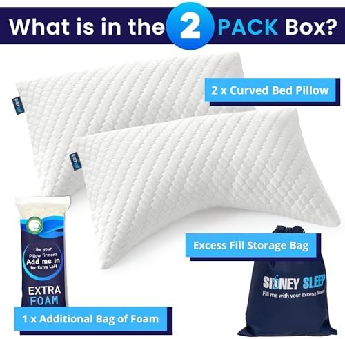 Sidney Sleep Set of 2 Queen Size Bed Pillows for Side and Back Sleepers - Adjustable Filling - Memory Foam Pillows for Neck and Shoulder Pain - Customizable Loft - Extra Foam Included (White) - Image 5