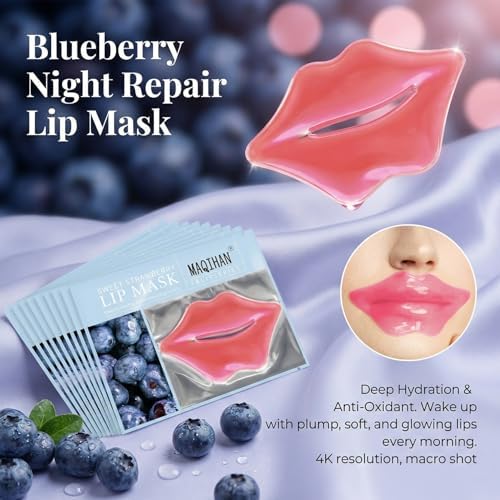 30PCS Moisturizing Lip Mask - Lip Patches for Spa Daily Labial Masks Skincare Hydrating to Reduce Wrinkles Dryness Anti-wrinkle Lightens, Blueberry - Image 2