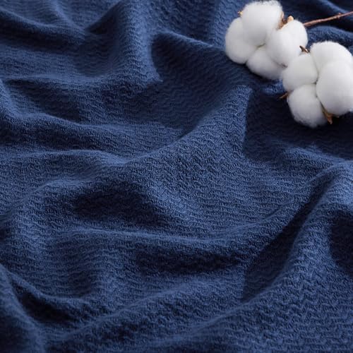 Bedsure 100% Cotton Blanket, Herringbone Weave, Throw XL, Navy Blue by Unknown