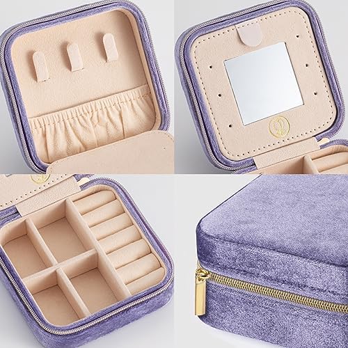 ZPROW Plush Velvet Travel Jewelry Case, Travel Jewelry Organizer, Jewelry Travel Case,Travel Jewelry Box,Small Jewelry Case,Jewelry Travel Box, Earring Organizer with Mirror - Periwinkle 4packs - Image 2